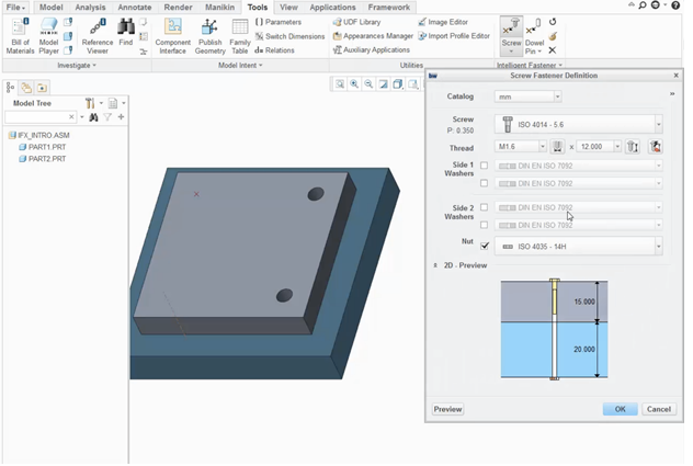 Standard Hardware and Fasteners in PTC Creo-Large