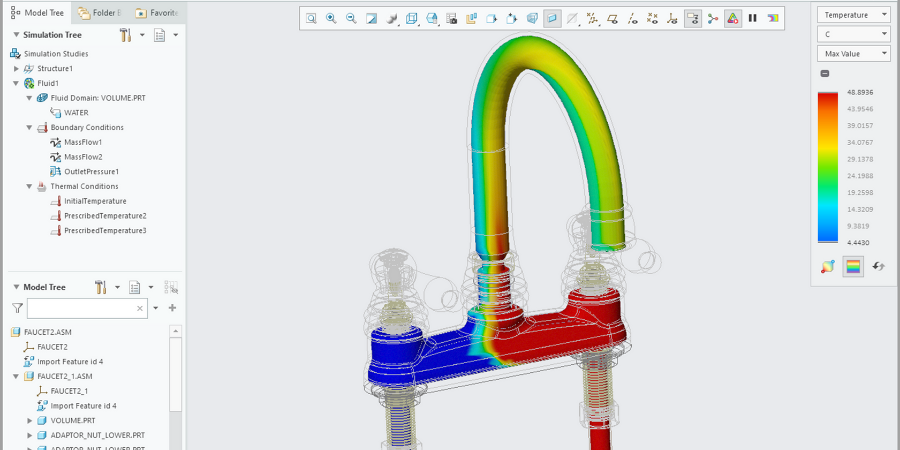 Steady state fluid flow analysis in Creo SImulation Live.